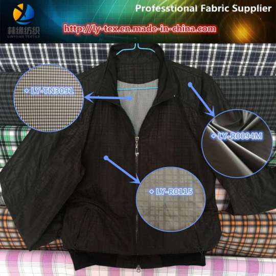 New Polyester Twill Check Printed PU Coated Fabric for Men Garment, Polyester Fabric Supplier